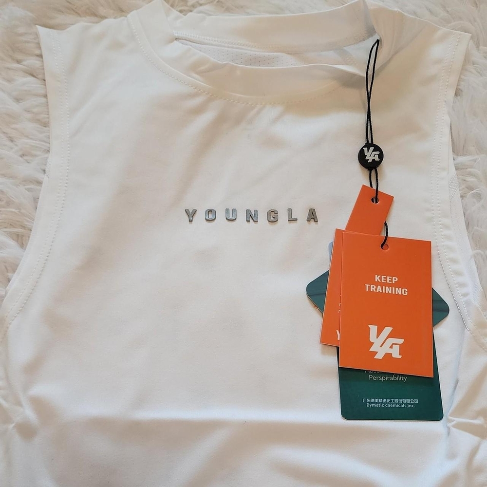NWT YoungLA white muscke tank hydro cool compression #341 Size S #fitness #gym